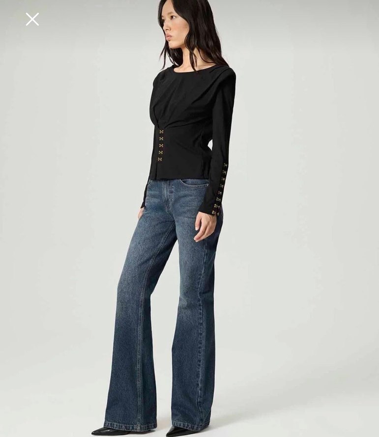 Düğmeli Siyah Denim Kadın Bluz - Görsel 3