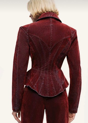 Bordo Kadın Denim Ceket Düğmeli - Görsel 4