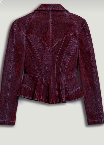 Bordo Kadın Denim Ceket Düğmeli - Görsel 7