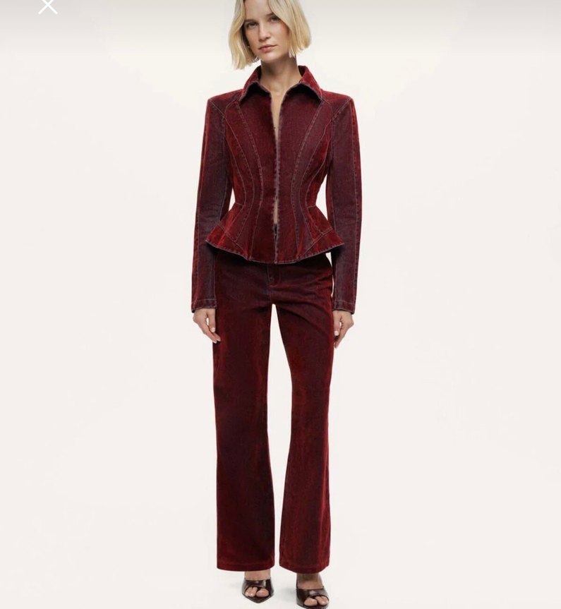 Bordo Kadın Denim Ceket Düğmeli - Görsel 2