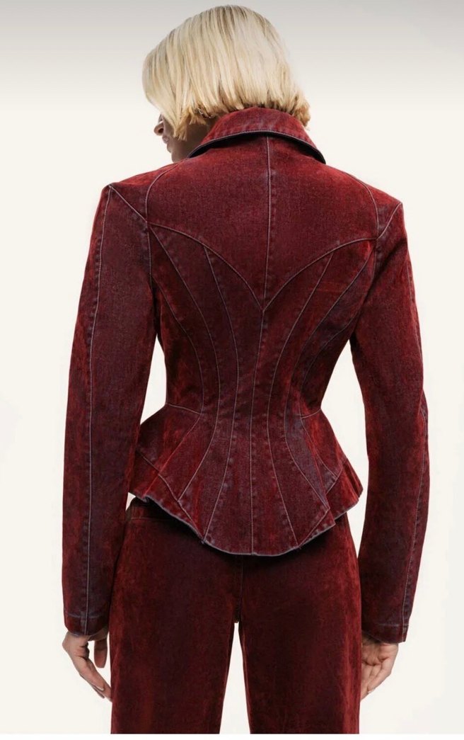 Bordo Kadın Denim Ceket Düğmeli - Görsel 4