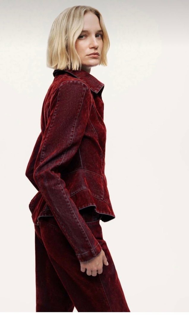 Bordo Kadın Denim Ceket Düğmeli - Görsel 3