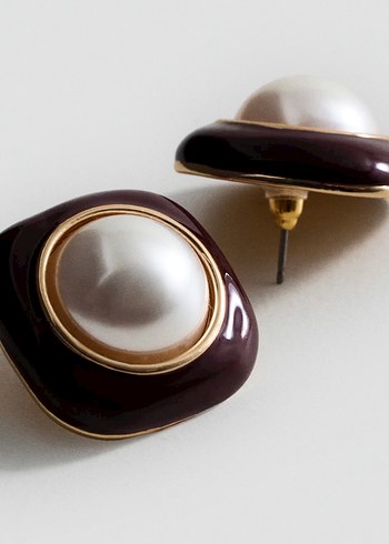 Bordo Düğmeli Midi Küpe - Görsel 2