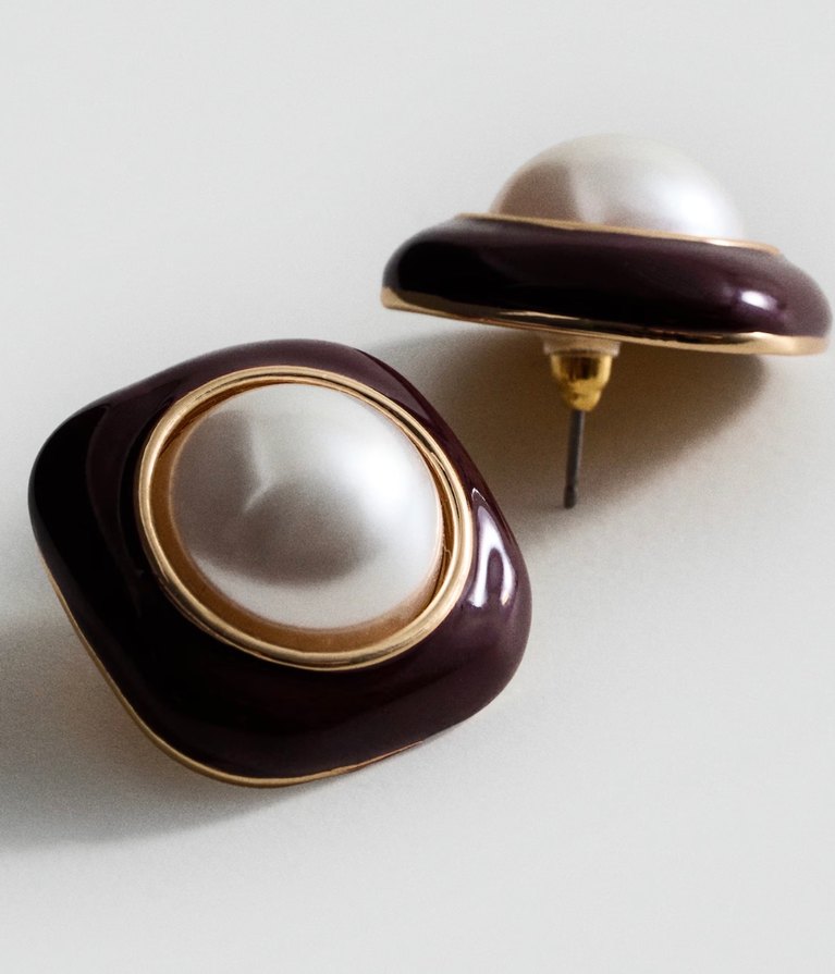 Bordo Düğmeli Midi Küpe - Görsel 2