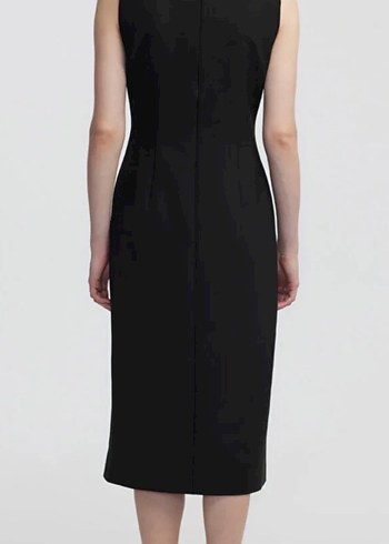 Düğmeli Siyah Uzun Kalem Elbise - Görsel 4