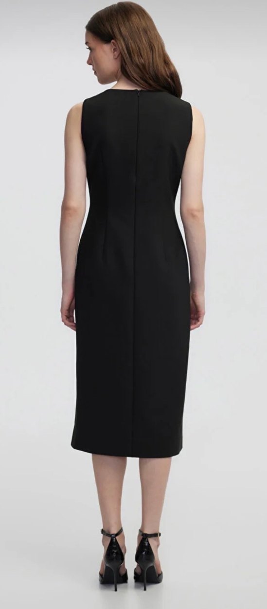 Düğmeli Siyah Uzun Kalem Elbise - Görsel 4