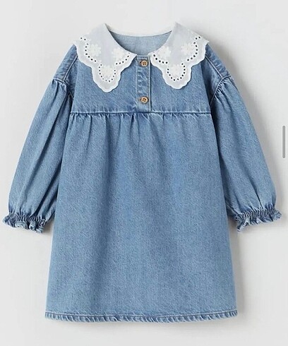 Zara Dantel Yaka Denim Elbise