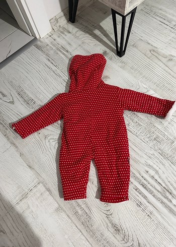 Kapüşonlu Kız Bebek Peluş Tulum Kırmızı - Görsel 2