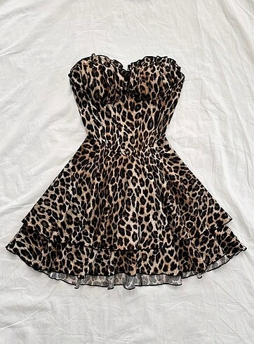 Leopar desenli mini elbise