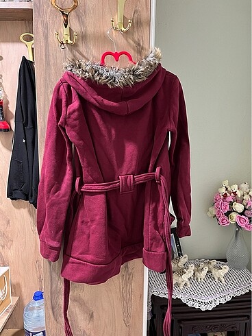 xl Beden bordo Renk Bordo kaban kuşaklı