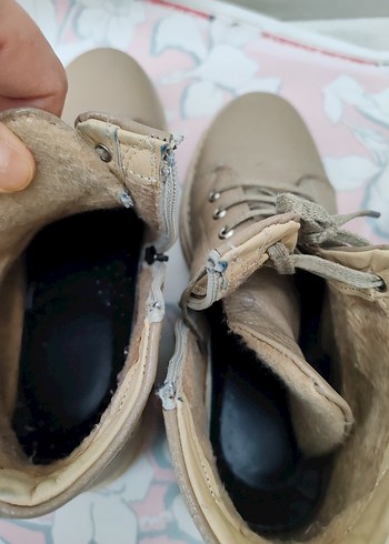 Bej Deri Kadın Postal Bot Kürklü - Görsel 2