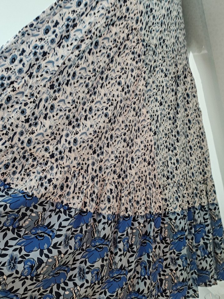 Bigdart V Yaka Gri Mavi Pilili Viskon Elbise - Görsel 3