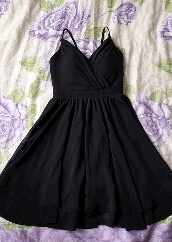 Drapeli Siyah Midi Strappy Elbise