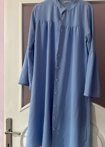 Mavi Düğmeli Uzun Keten Tunik - Görsel 2