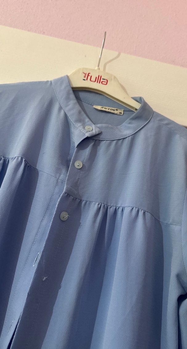 Mavi Düğmeli Uzun Keten Tunik - Görsel 3