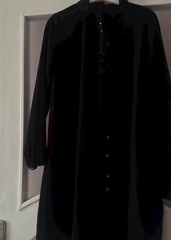 Siyah Uzun Kadın şık tunik gömlek - Görsel 2