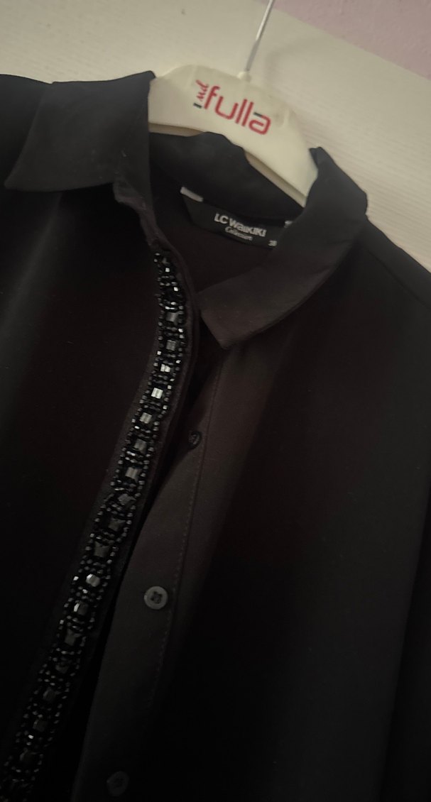 Siyah Uzun Kadın şık tunik gömlek - Görsel 3