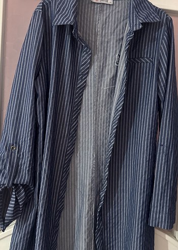 Çizgili Mavi Kadın Uzun Kollu Gömlek - Görsel 3