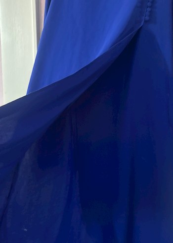 Uzun Kollu Mavi Nakışlı Kadın Elbise - Görsel 3