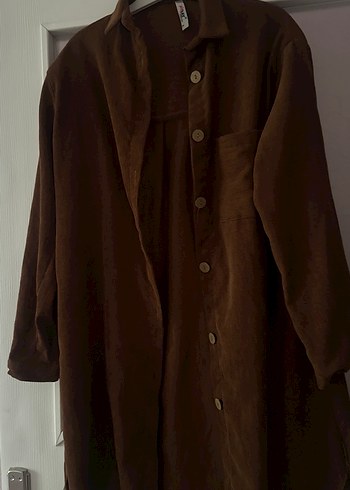 Düğmeli Kahverengi Süet Uzun Kollu Gömlek - Görsel 2