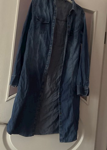 Kadın Lacivert Uzun Bol Kesim Denim Ceket - Görsel 3