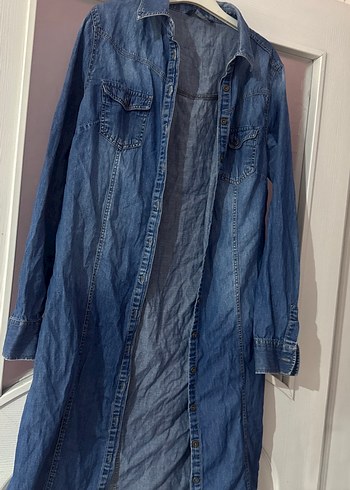 Kadın Lacivert Uzun Bol Kesim Denim Ceket - Görsel 2