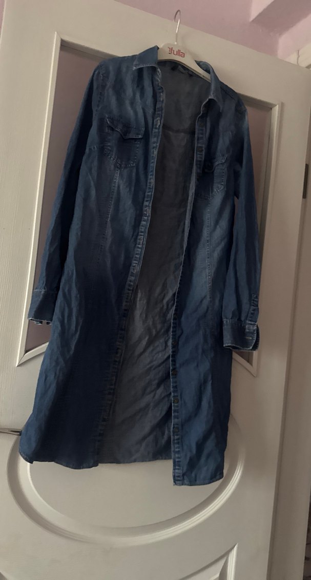 Kadın Lacivert Uzun Bol Kesim Denim Ceket - Görsel 3