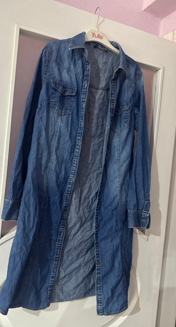 Kadın Lacivert Uzun Bol Kesim Denim Ceket - Görsel 2