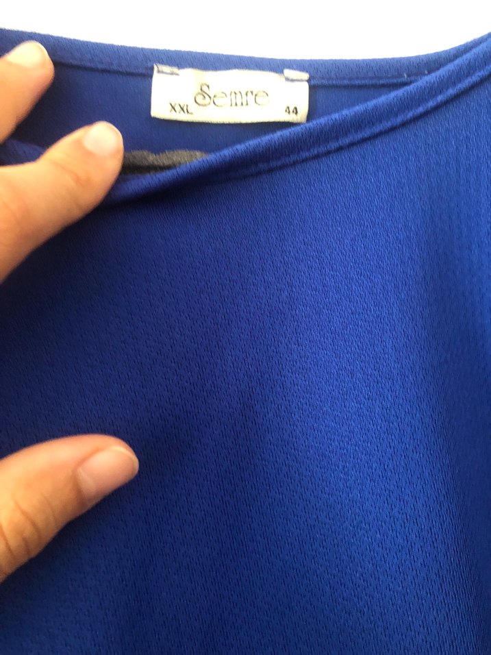 Uzun Kollu Mavi Drapeli Kadın Elbise - Görsel 2