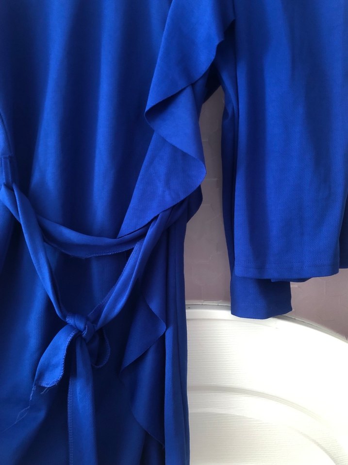 Uzun Kollu Mavi Drapeli Kadın Elbise - Görsel 3