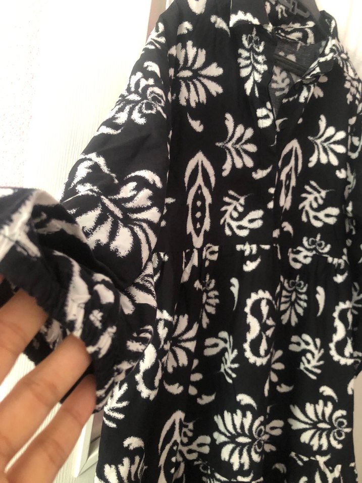 Siyah Beyaz Uzun Desenli Bohem Elbise - Görsel 4