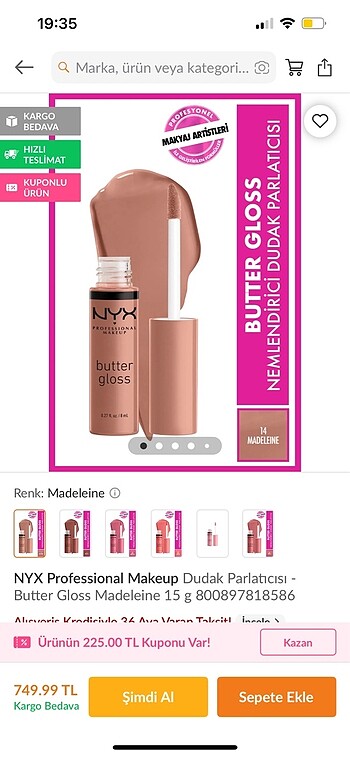 Beden NYX BUTTER GLOSS NEMLENDİRİCİ DUDAK PARLATICISI