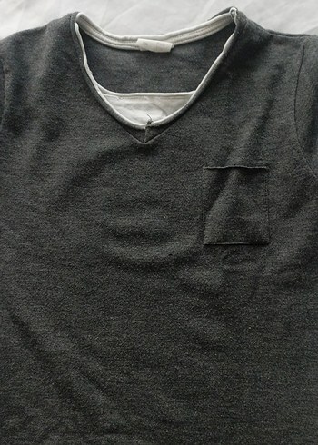 Gri Erkek Çocuk Keten Uzun Kollu Tişört - Görsel 2