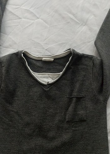 Gri Erkek Çocuk Keten Uzun Kollu Tişört - Görsel 4