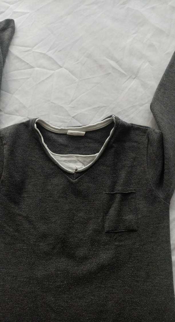 Gri Erkek Çocuk Keten Uzun Kollu Tişört - Görsel 4