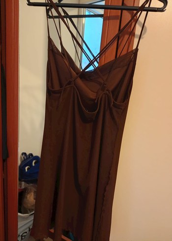 Kahverengi İnce askılı Tül elbise