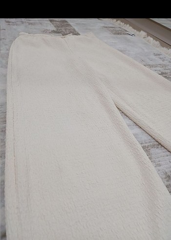 Kadın Beyaz Piliseli Pamuk Pantolon - Görsel 6