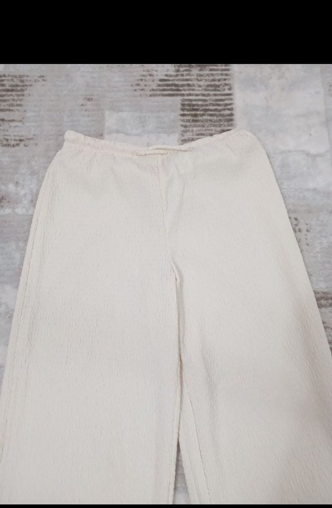 Kadın Beyaz Piliseli Pamuk Pantolon - Görsel 5