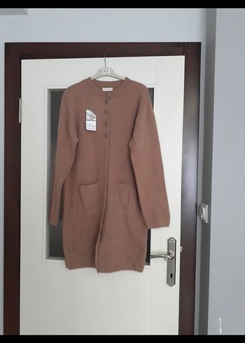 Düğmeli Uzun Kahverengi Kadın Hırka - Görsel 2