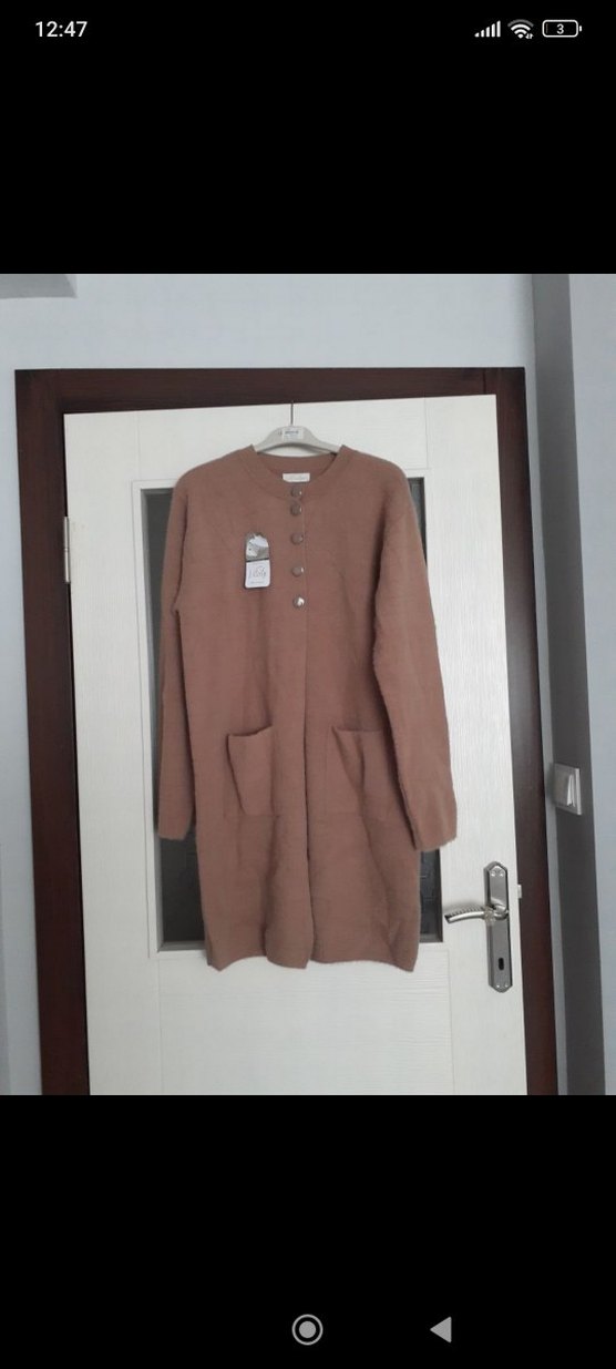 Düğmeli Uzun Kahverengi Kadın Hırka - Görsel 4