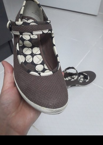 Kemerli Kahverengi Gri Bağlamalı Dolgu Topuk - Görsel 8