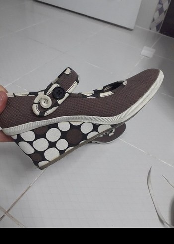 Kemerli Kahverengi Gri Bağlamalı Dolgu Topuk - Görsel 6