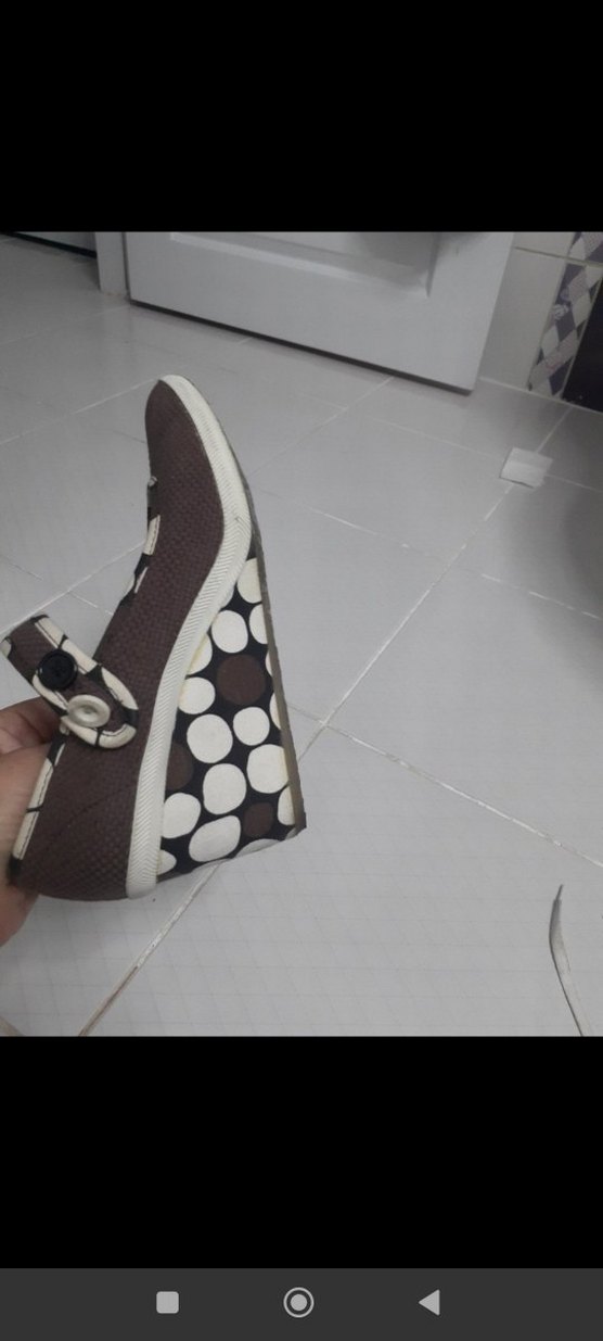 Kemerli Kahverengi Gri Bağlamalı Dolgu Topuk - Görsel 4