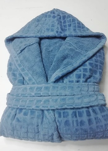 Kapüşonlu Mavi Bohem Bornoz dışı kadife ici pamuk - Görsel 3