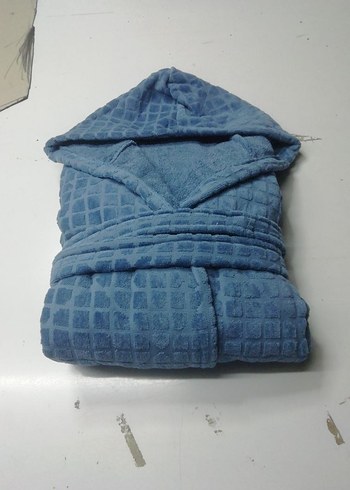 Kapüşonlu Mavi Bohem Bornoz dışı kadife ici pamuk - Görsel 2