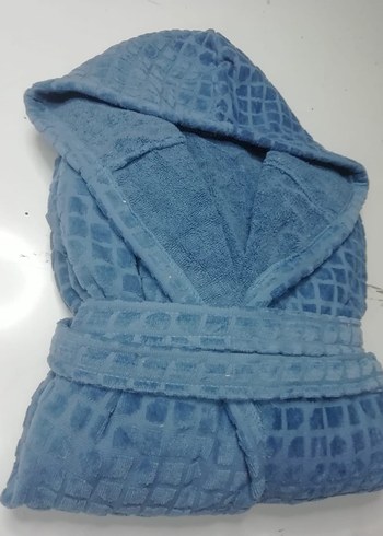 Kapüşonlu Mavi Bohem Bornoz dışı kadife ici pamuk - Görsel 4