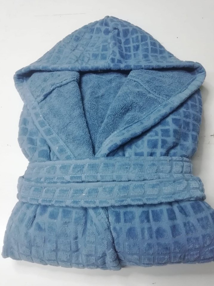 Kapüşonlu Mavi Bohem Bornoz dışı kadife ici pamuk - Görsel 3