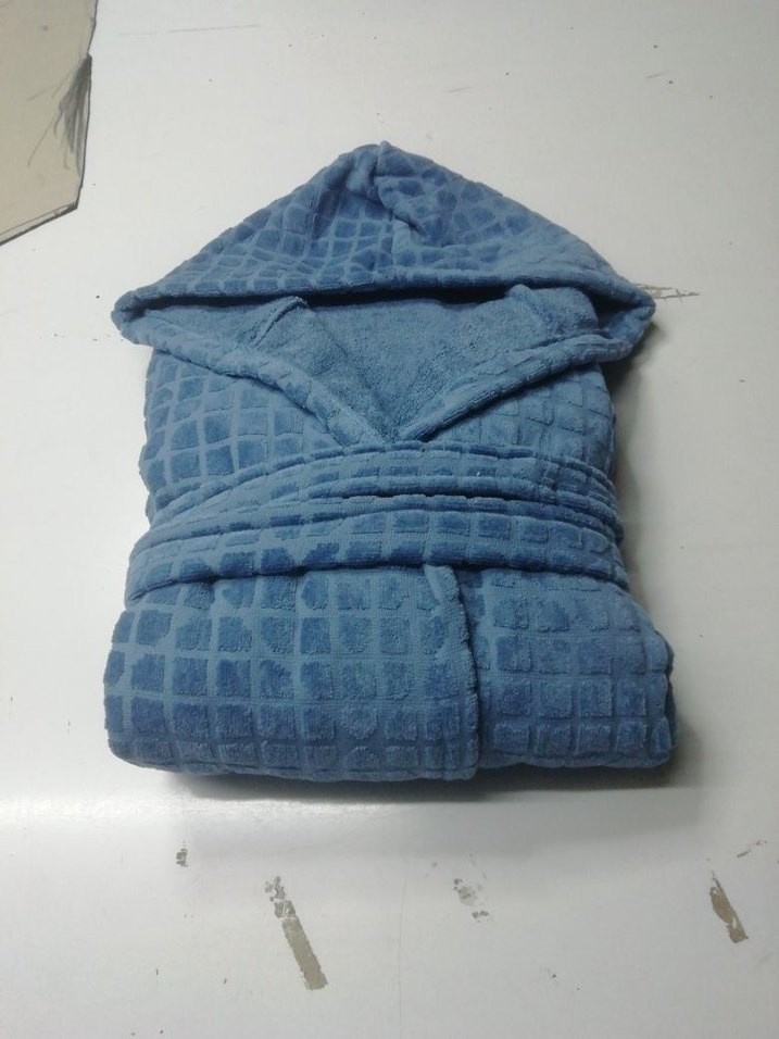 Kapüşonlu Mavi Bohem Bornoz dışı kadife ici pamuk - Görsel 2