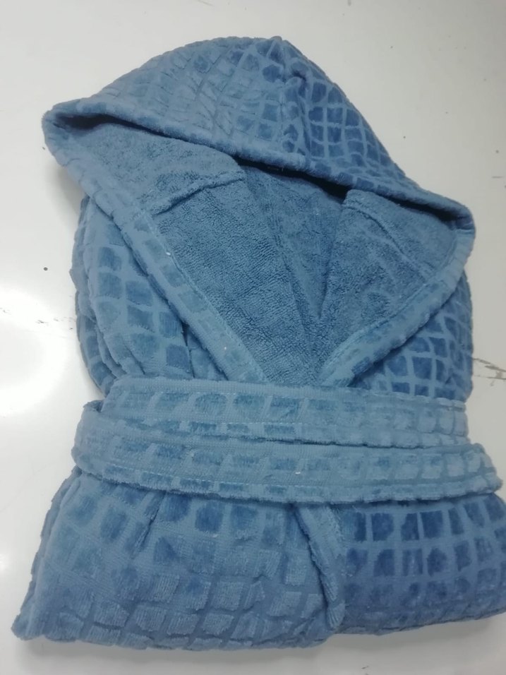 Kapüşonlu Mavi Bohem Bornoz dışı kadife ici pamuk - Görsel 4