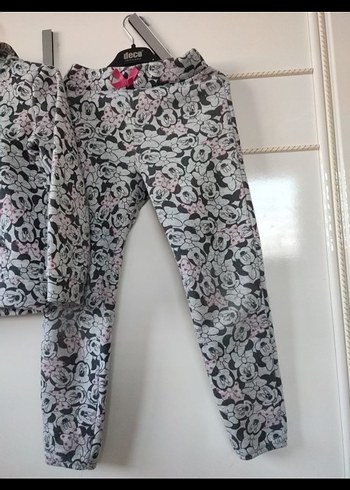 Kız Çocuk Kapüşonlu Gri Desenli Eşofman Takımı - Görsel 3